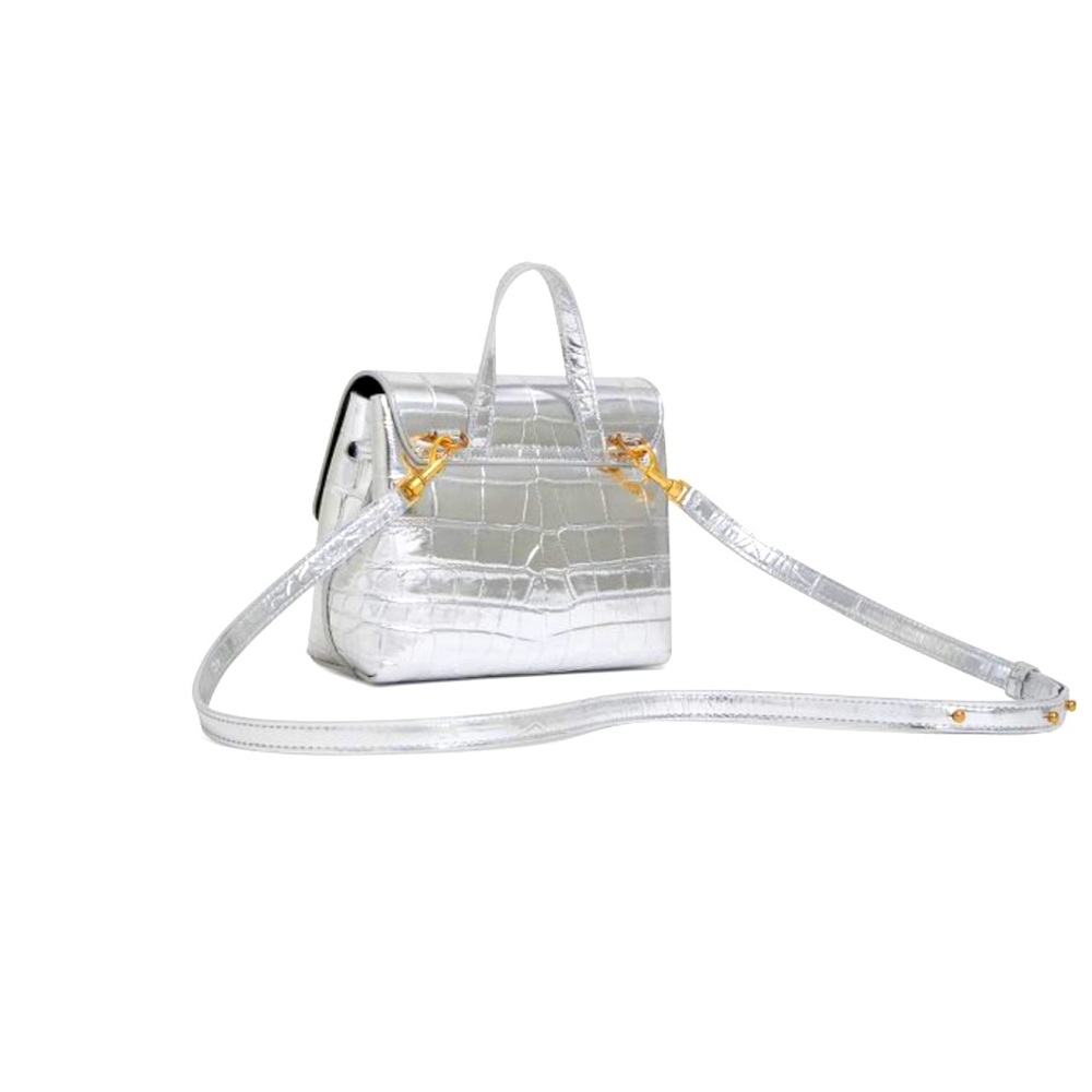 NEW Mansur Gavriel Mini Soft Lady Metallic Bag Croc Embossed Leather Silver Gold - Picture 13 of 16